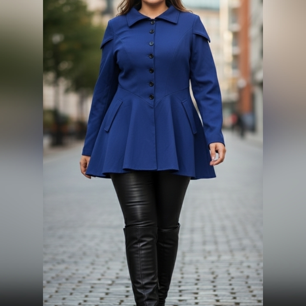 Royal Blue Hooded Long Sleeve Dress Jacket With Corset Lace Sz XXL Cosplay